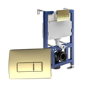 Wall Hung Rimless Toilet with Soft Close Seat, Brushed Brass Pneumatic Flush Plate, 820mm Frame & Cistern – Roma