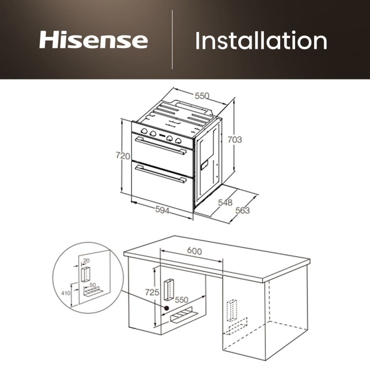 Hisense Hi6 BUD714221CX Built-Under Electric Double Oven - Stainless Steel