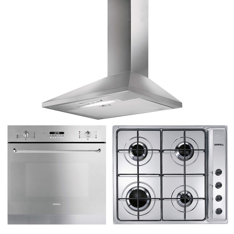 Apell By Smeg Multifunction Oven, Gas Hob And Chimney Hood In Stainless Steel