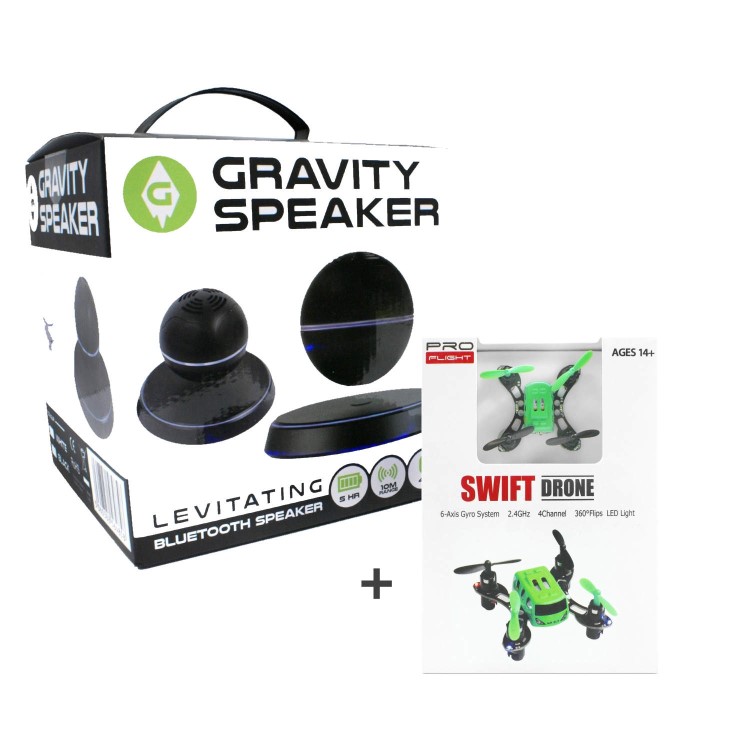 Black Levitating Bluetooth Gravity Speaker + Drone ULTIMATE GIFT PACK