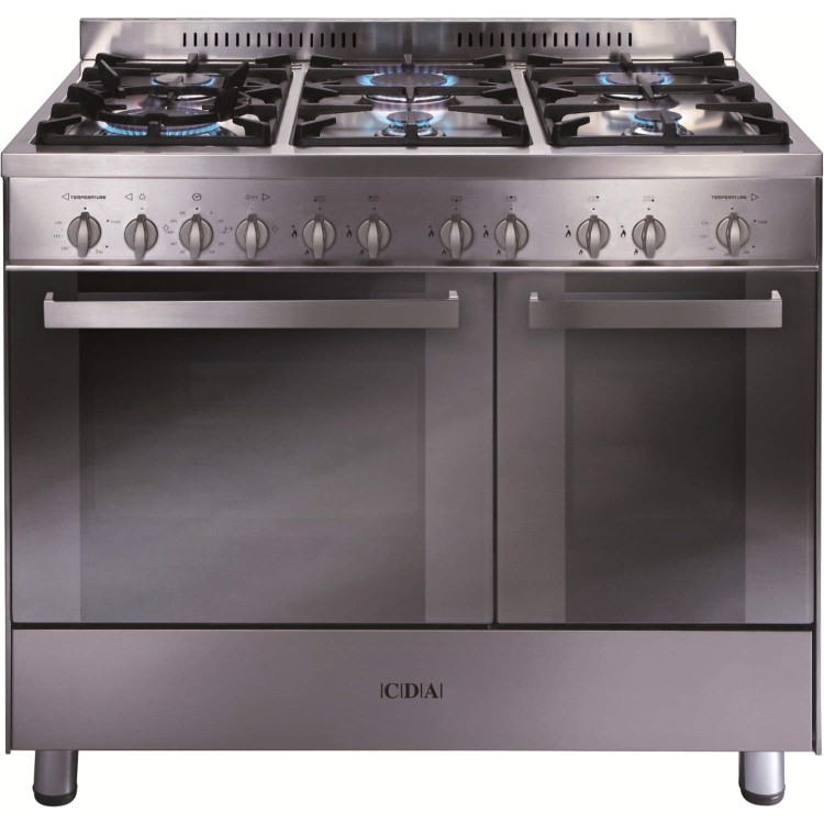 CDA 90cm Gas Range Cooker With Free Curved Glass Chimney Hood - Stainless Steel