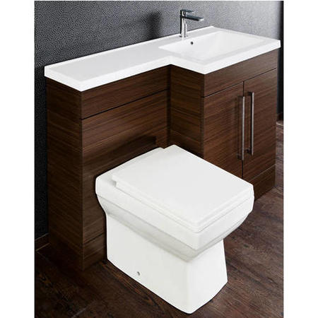 Walnut Right Hand Cloakroom Suite with Mid Edge Basin - W1090mm