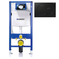 Geberit 1120mm Duofix Frame and Sigma Concealed Cistern with Black Flush Plate