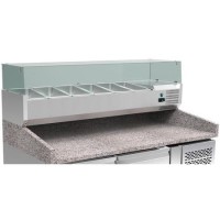 Hamoki PZ2600 2 Door Refrigerated Pizza Prep Counter with Granite Worktop Plus VRX1500/380 Refrigerated Topping Unit. Fitted Castors - 800mm Deep