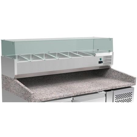 Hamoki PZ2600 2 Door Refrigerated Pizza Prep Counter with Granite Worktop Plus VRX1500/380 Refrigerated Topping Unit. Fitted Castors - 800mm Deep