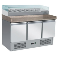 Hamoki PZ903 3 Door Refrigerated Pizza Prep Counter with Granite Worktop Plus VRX1400/330 Refrigerated Topping Unit. Fitted Castors 