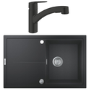 Grohe Single Lever Matt Black Kitchen Mixer Tap and K400 Black Composite Single Bowl Kitchen Sink
