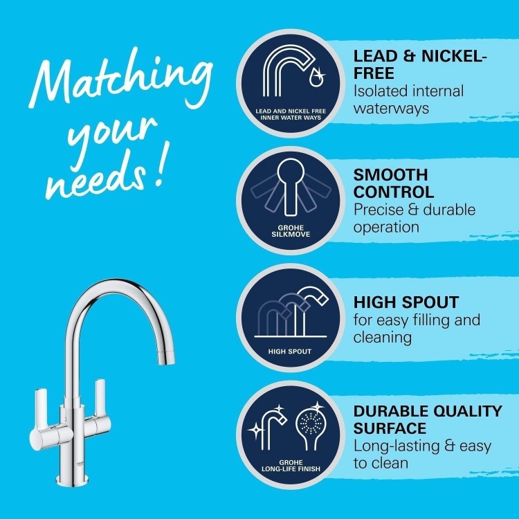 Grohe Dual Lever Chrome Kitchen Mixer Tap and K500 Stainless Steel Single Bowl Kitchen Sink