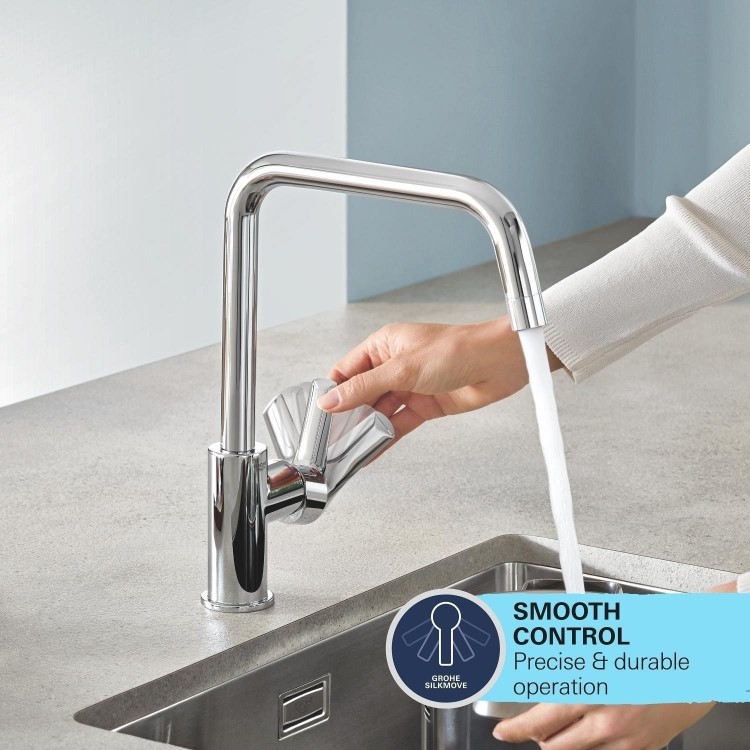 Grohe Dual Lever Chrome Kitchen Mixer Tap and K500 Stainless Steel Single Bowl Kitchen Sink