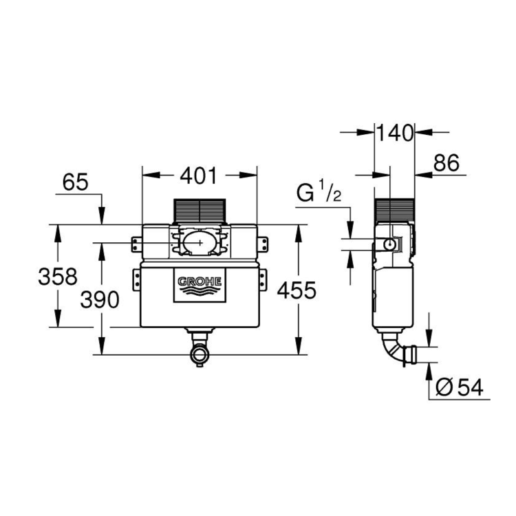 Grohe Concealed Dual Flush Cistern with Chrome Flush Plate