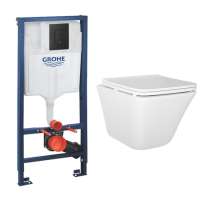 Wall Hung Toilet With Grohe Frame And Black Flush Plate - Boston Wall Hung Toilet With Grohe Frame And Black Flush Plate - Boston