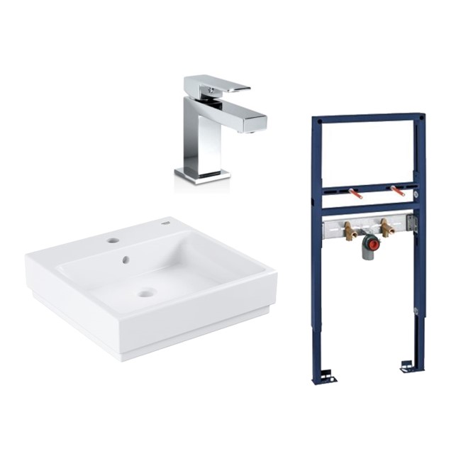 Grohe Cube Wall Hung Basin 600mm Tap & Frame
