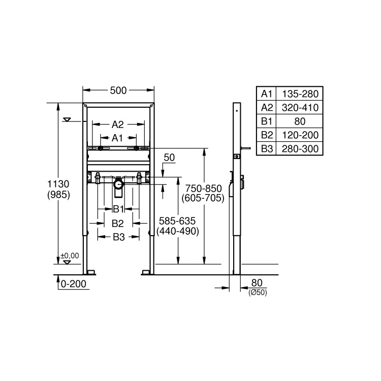 Grohe Cube Wall Hung Basin 600mm Tap & Frame