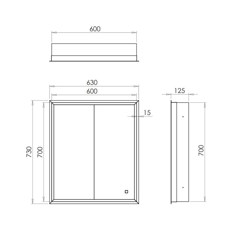HIB Vanquish 60 Recessed Black Bathroom Mirror Cabinet with Lights - 630 x 730mm