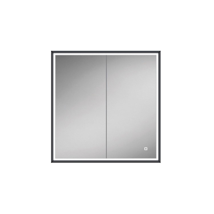 HIB Vanquish 80 Recessed Black Bathroom Mirror Cabinet with Lights - 830 x 730mm