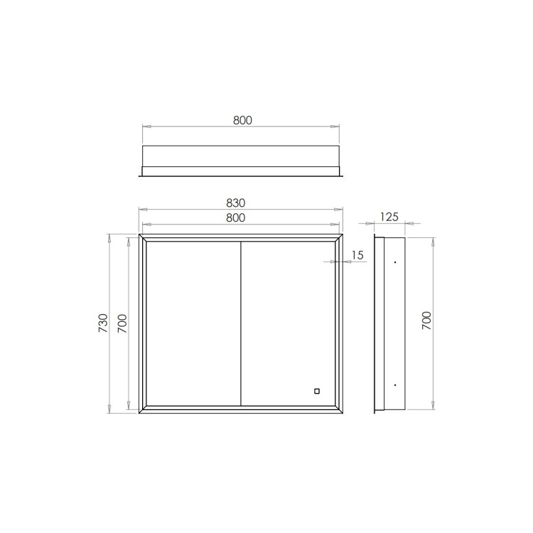 HIB Vanquish 80 Recessed Black Bathroom Mirror Cabinet with Lights - 830 x 730mm