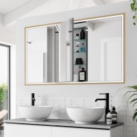 Recessed Brass Bathroom Mirror Cabinet with Lights - 1230 x 730mm- hib. Vanquish 120