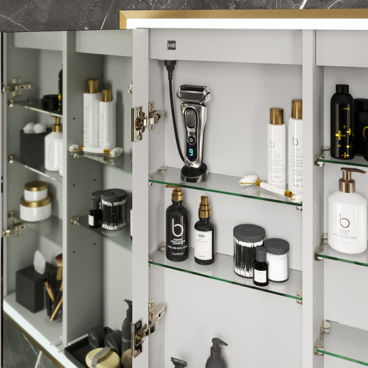Recessed Brass Bathroom Mirror Cabinet with Lights - 1230 x 730mm- hib. Vanquish 120