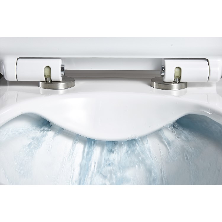 Wall Hung Rimless Toilet with Soft Close Slim Seat Frame Cistern and Black Flush - Valencia