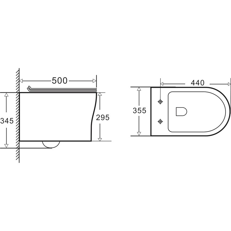 Wall Hung Rimless Toilet with Soft Close Slim Seat Frame Cistern and Black Flush - Valencia