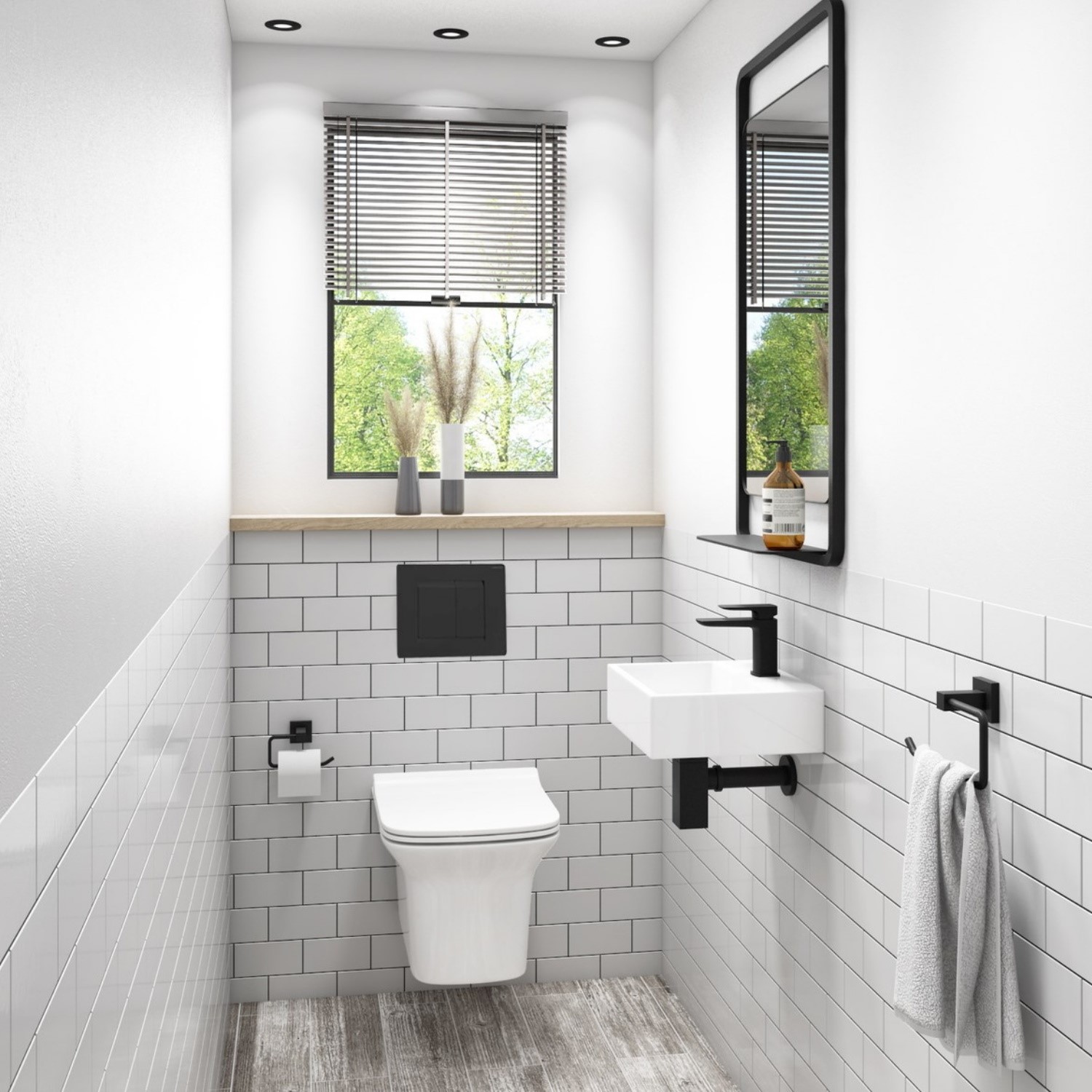 Wall Hung Toilet with Soft Close Seat Wall Hanging Frame Cistern and Black Flush Plate - Santiago