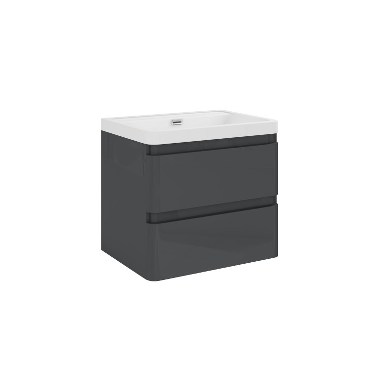 600mm Dark Grey Wall Hung Vanity Unit with Basin - Portland