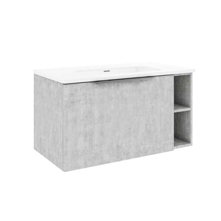 900mm Concrete Effect Wall Hung Vanity Unit with Basin - Sion