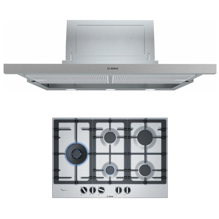Refurbished Bosch PCS7A5B90 5 Burner Gas Hob with DFS097A51B 90cm Canopy Hood