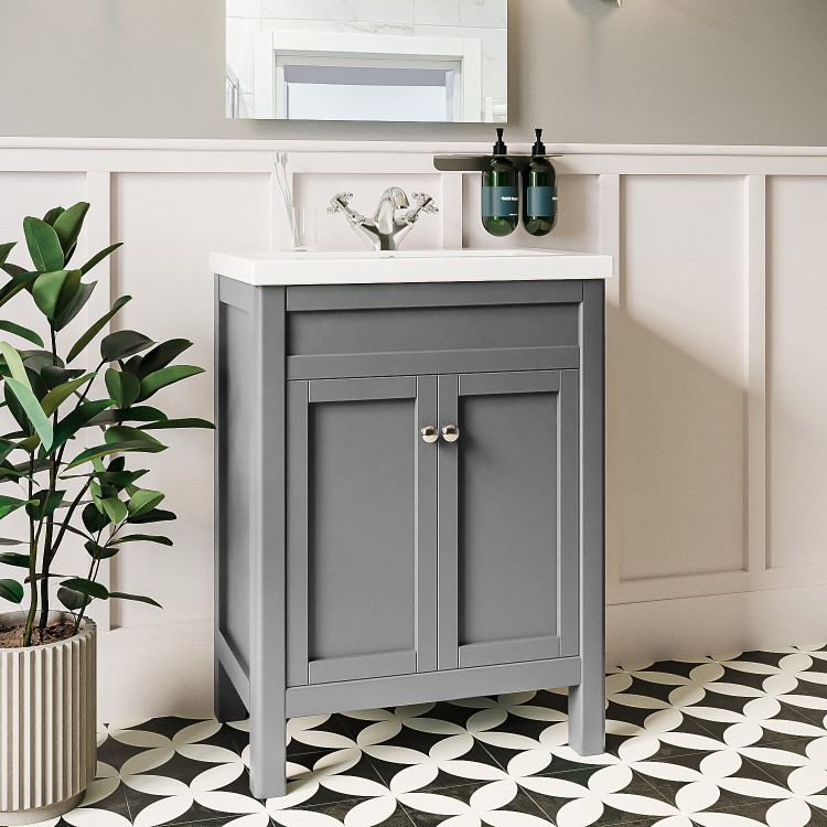 600mm Grey Freestanding Vanity Unit with Sink - Avebury