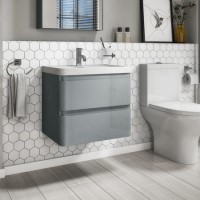 600mm Light Grey Wall Hung Vanity Unit with Basin - Portland
