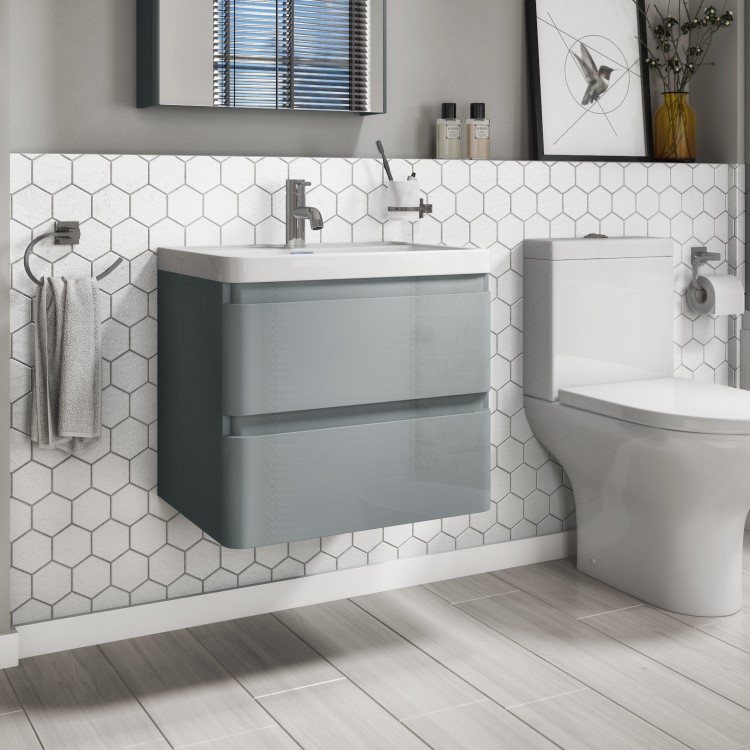 600mm Light Grey Wall Hung Vanity Unit with Basin - Portland