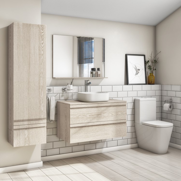 900mm Wall Hung 2 Drawer Vanity Unit Light Oak - Boston