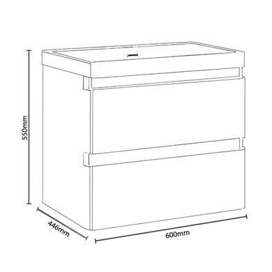 600mm Light Grey Wall Hung Vanity Unit with Basin - Portland