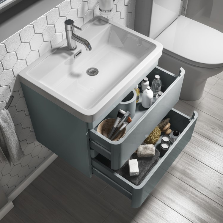 600mm Light Grey Wall Hung Vanity Unit with Basin - Portland