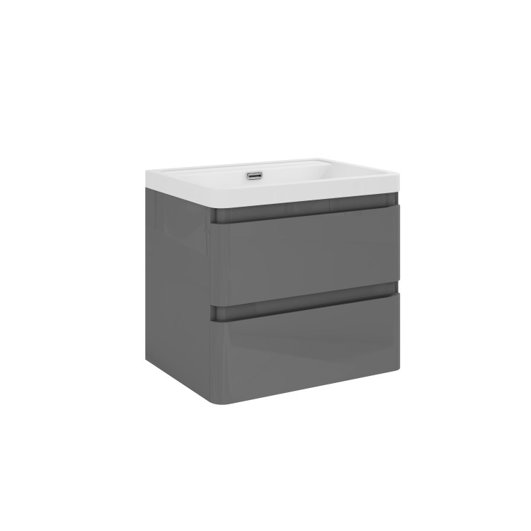 600mm Light Grey Wall Hung Vanity Unit with Basin - Portland