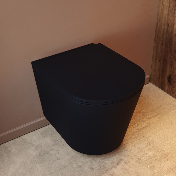 Black Wall Hung Toilet with White Glass Cabinet, Cistern & Pneumatic Dual Flush Button - Verona