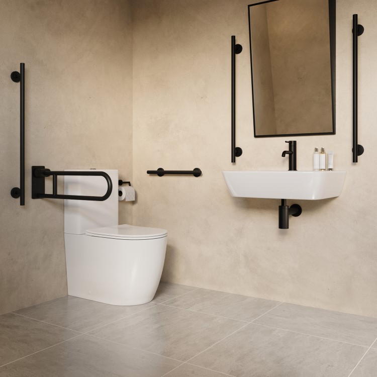 Black Bathroom Grab Rail 800 x 77mm - Arissa