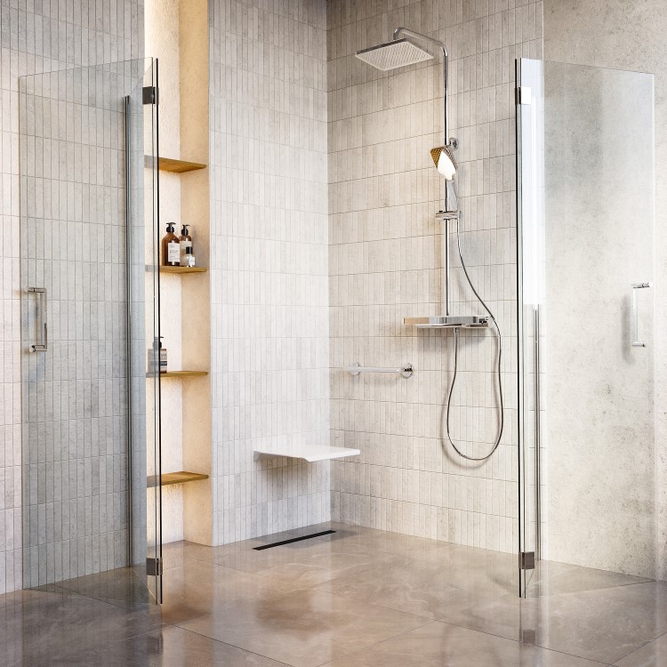 1200 x 1200mm Foldable Accessible Shower Enclosure with Chrome Grab Rails –  Mobility-Friendly Design
