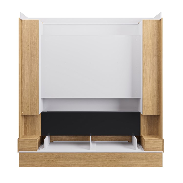 Self Build Oak Media Wall with Black 3-Sided Inset Electric Fireplace with Shelving - 50 Inch - AmberGlo