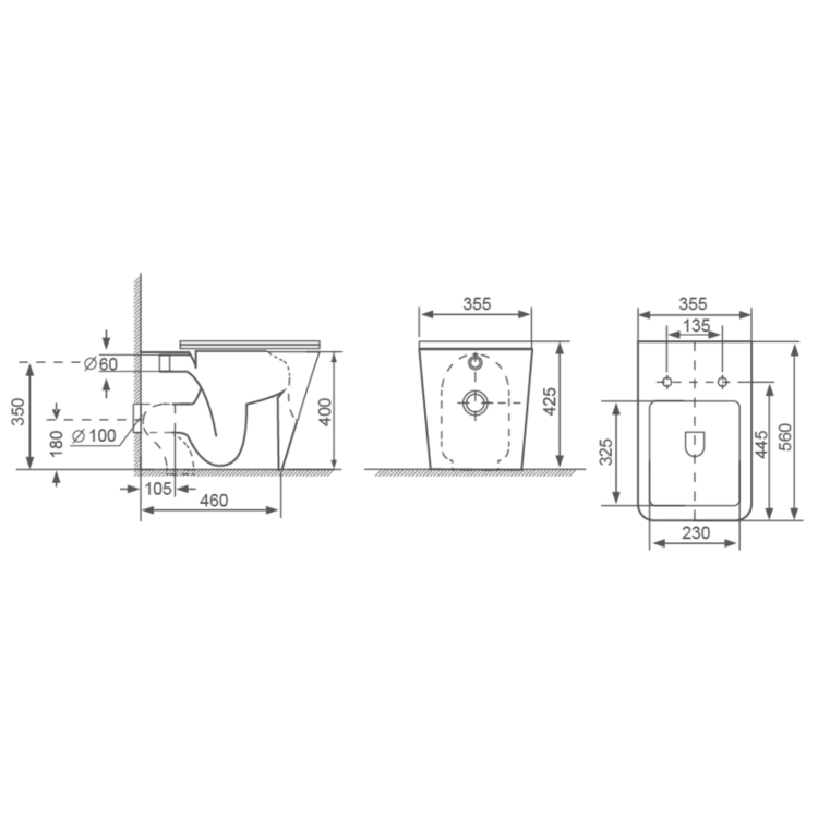Albi Back to Wall Rimless Toilet with Soft Close Seat & Concealed Cistern With Chrome Push Button