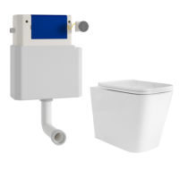 Albi Back to Wall Rimless Toilet with Soft Close Seat & Concealed Cistern With Chrome Push Button