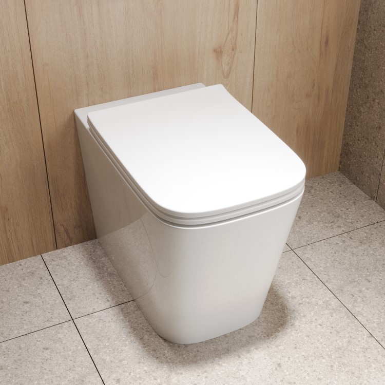 Albi Back to Wall Rimless Toilet with Soft Close Seat & Concealed Cistern With Chrome Push Button