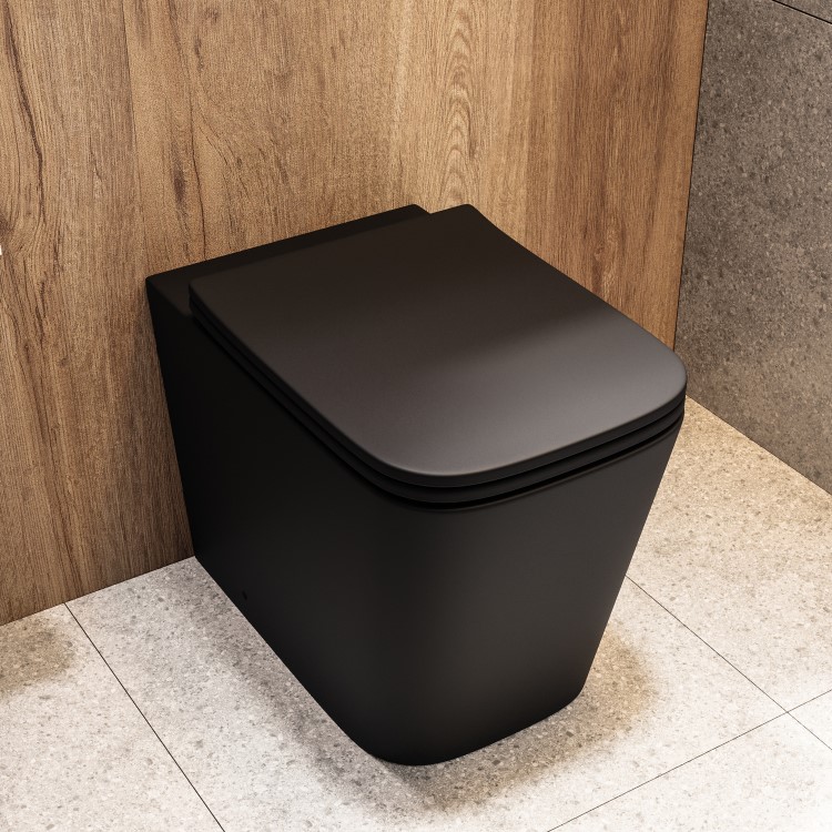 Matt Black Back to Wall Rimless Toilet with Soft Close Seat - Albi