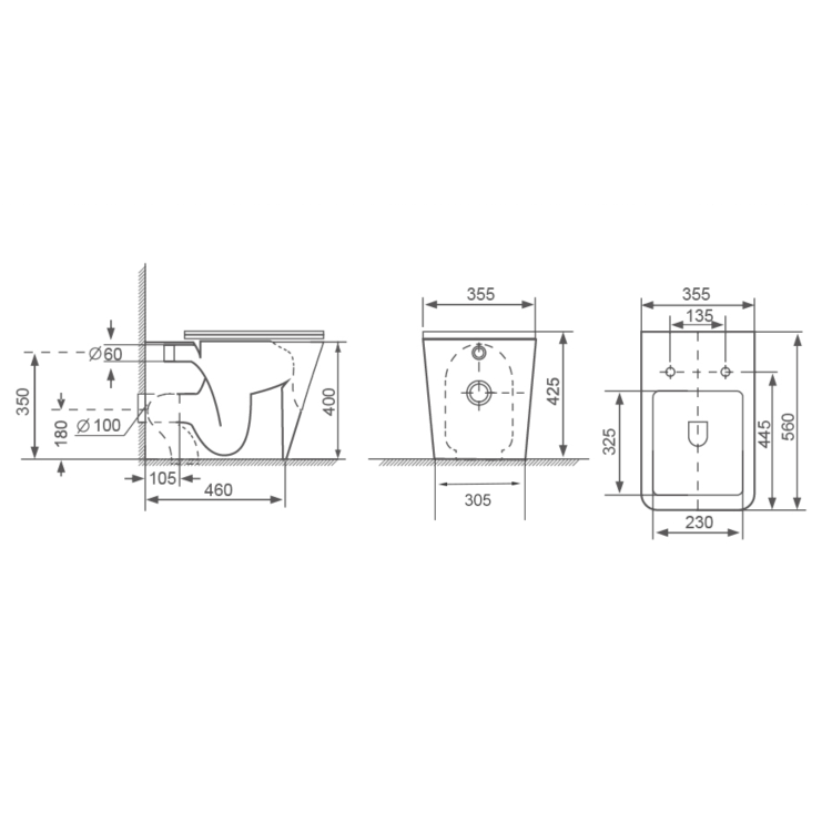 Matt Black Back to Wall Rimless Toilet with Soft Close Seat - Albi