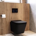 BUN/ALBIMBWH/97783 Matt Black Wall Hung Toilet with Soft Close Seat, Black Glass Sensor Flush Plate, 820mm Frame & Cistern - Albi