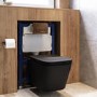 Matt Black Wall Hung Toilet with Soft Close Seat, Bronze Pnuematic Flush Plate, 820mm Frame & Cistern - Albi