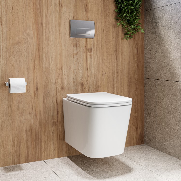 Wall Hung Toilet with Soft Close Seat, Pneumatic Chrome Flush Plate, 1168mm Frame & Cistern - Albi