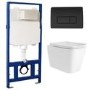 Wall Hung Toilet with Soft Close Seat, Pneumatic Black Flush Plate, 1168mm Frame & Cistern - Albi