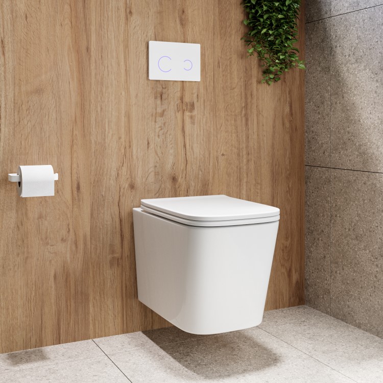 Wall Hung Toilet with Soft Close Seat, White Glass Sensor Flush Plate, 1168mm Frame & Cistern - Albi