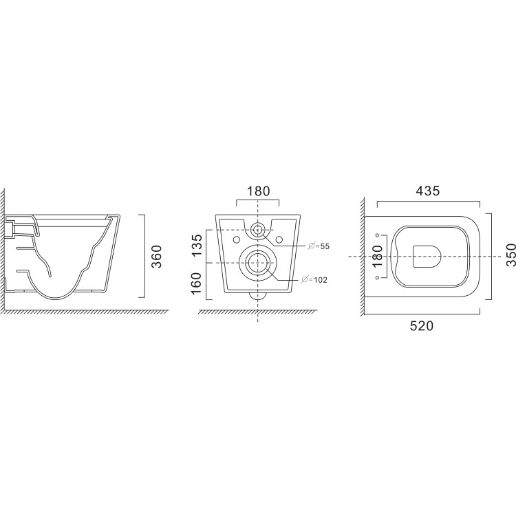 Albi Wall Hung Toilet 1160mm Pneumatic Frame & Cistern & White Glass Flush Plate